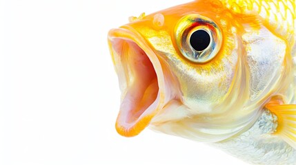 A clownfish is shown in a defensive posture, set against a white backdrop
