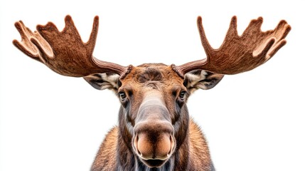 Fototapeta premium A moose's antlers are shown in close-up detail against a white background