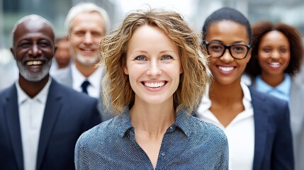 Confident diverse group of businesspeople smiling in a modern office environment