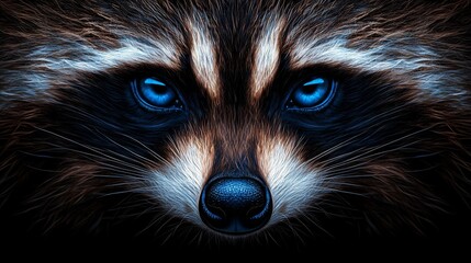 A raccoon's face is depicted with intricate fur patterns in this illustration