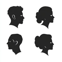 Set man and woman head icon silhouette. Male and female avatar profile sign, face silhouette logo - stock vector