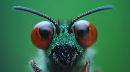 A detailed photograph of a wasp highlights its stinger and the complexity of its compound eyes