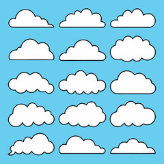 Fototapeta premium Blue sky with vector clouds illustration, a seamless cloudscape pattern