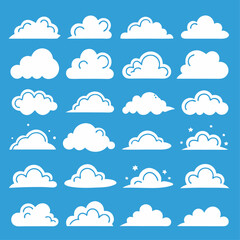 A vibrant vector seamless pattern showcasing playful cartoon clouds against a blue sky, perfect for a cheerful weather-themed design