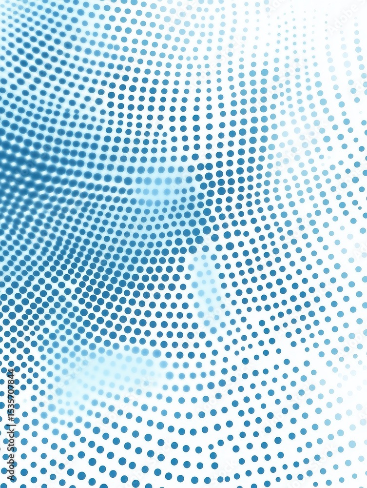 Poster abstract halftone pattern vector design in light blue dots, with blue dots in circular shapes, perfe