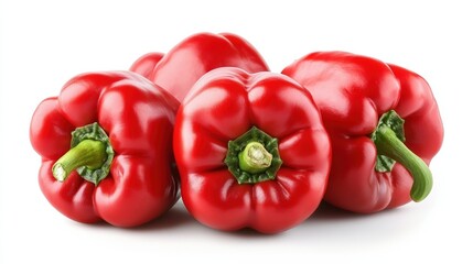 Red bell peppers isolated on a white background with a clipping path, studio lighting