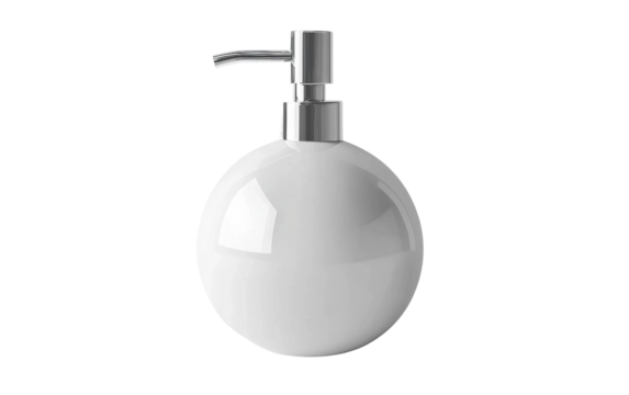 Minimalist white ceramic soap dispenser levitating with elegant clean lines and modern style isolated on transparent background PNG