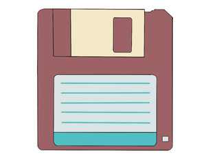 Vector black 3.5 inch floppy disk, save emoji icon with silver shutter positioned up and white label
