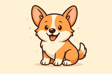 Cute Corgi dog cartoon character illustration. Happy Pembroke Welsh Corgi puppy sitting. Adorable pet animal mascot for logo, sticker or print. Isolated vector graphic. Kawaii style.