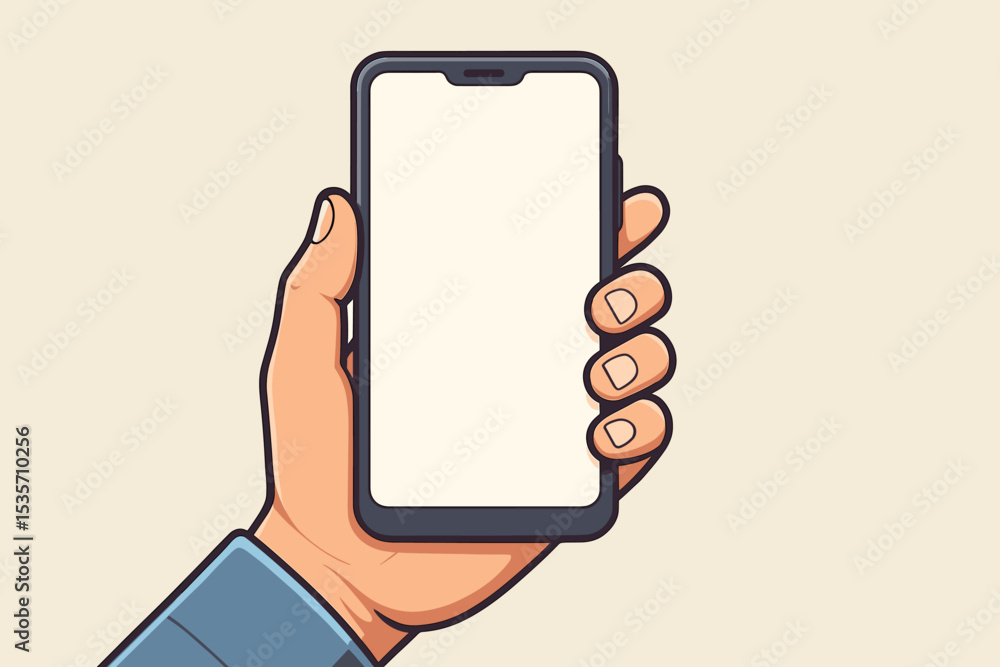 Poster hand holding smartphone with blank screen for mockup. mobile phone template for app ui ux design. pe