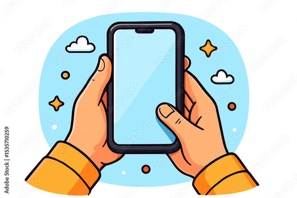 Aufkleber hands holding a smartphone with a blank screen for mockup. mobile phone template concept for app int