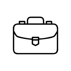 Minimalist Silhouette Icon of a Business Briefcase with Handle and Buckle, Simple Black Line Art Design on White Background Representing Business, Work, Office, Corporate, and Professional Career Conc