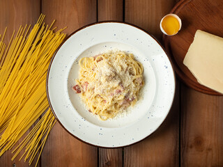pasta with bacon and cheese, photo for restaurant menu