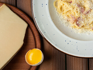 pasta with bacon and cheese, photo for restaurant menu