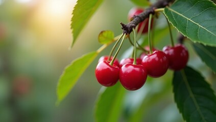 Obraz premium red cherries on a tree
