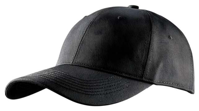 A professional image showcasing a sleek black baseball cap isolated against a background perfect for branding and fashion related design projects.
