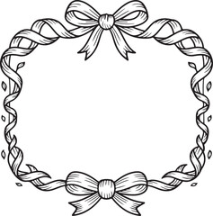 Vintage Bow Frame Ribbon Border – Hand Drawn Black Vector Ornaments in Doodle Sketch Style