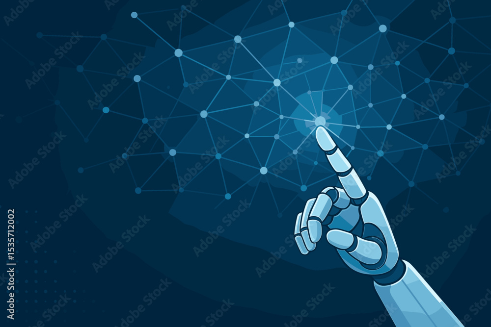 Fototapete futuristic robot hand touching a glowing node on a digital interface. artificial intelligence concep