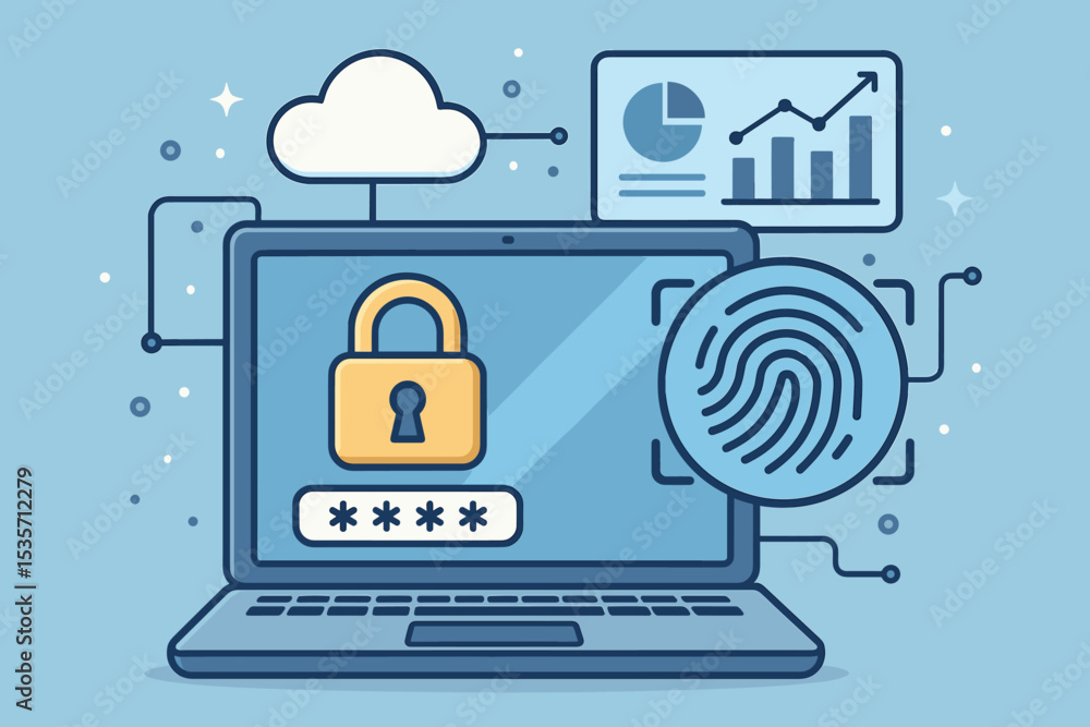 Poster cybersecurity concept illustration. data protection and information privacy. secure online technolog