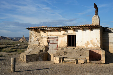 abandoned building in the half desert of Bardenas Realesin the Navarra province of spaiun