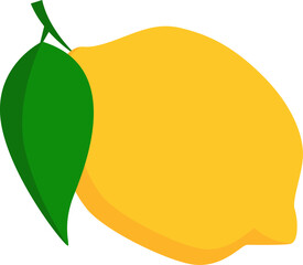 Ripe lemon with green leaf. Vector illustration with transparent background.	