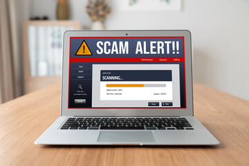 Cyber security software show alert of cyber attack for protection snugly. Danger from virus,...