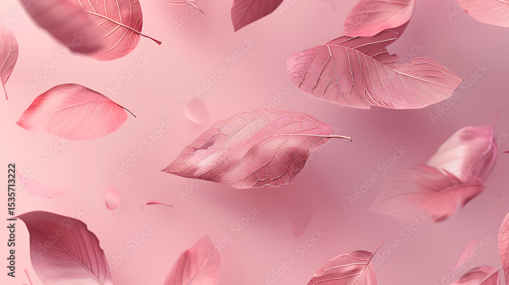 Poster pink leaves falling in a soft abstract pattern creating a gentle and romantic background