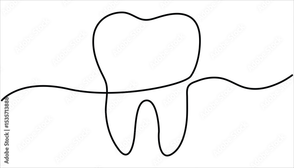 Poster human teeth continuous one line drawing illustration. vector continuous one simple single abstract l