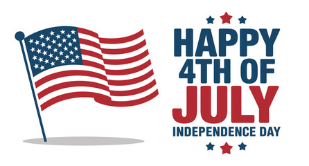 Happy 4th of July Patriotic Celebration Poster, American Independence Day Festive Banner Design, USA Flag Stars and Stripes Holiday Greeting Card. 