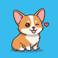 Adorable corgi dog sitting and winking with a little heart emoji