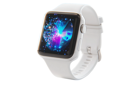 Advanced wearable smartwatch in white with minimalist look and hologram projection isolated on transparent background PNG
