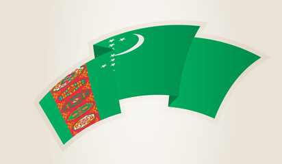 Turkmenistan Flag in Abstract Ribbon Shape, National Symbol of the Turkmenistan.