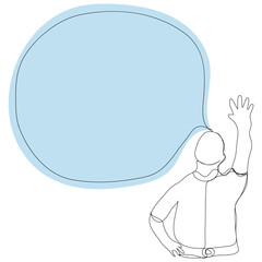 Sketch minimal concept man say think chat box drawing line art. Male boy think idea comment hand drawn continuous line concept white ioslated background.Abstract,vector,illustration.