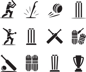 Dynamic Cricket Batsman Illustration in Black and White – Sports Vector Art