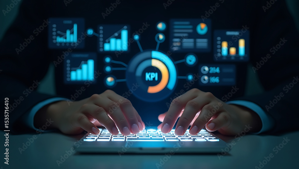 Poster business professional using ai powered kpi dashboards for data analysis, performance metrics, busine