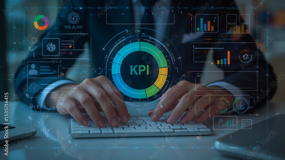 Poster business professional using ai powered kpi dashboards for data analysis, performance metrics, busine
