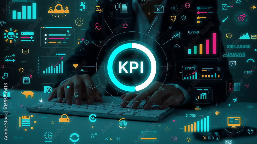 Poster business professional using ai powered kpi dashboards for data analysis, performance metrics, busine
