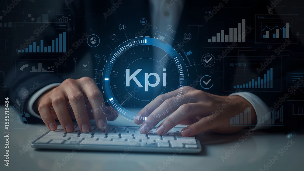 Poster business professional using ai powered kpi dashboards for data analysis, performance metrics, busine