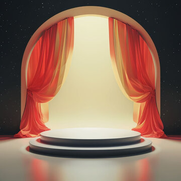 stage with red curtains and spotlight