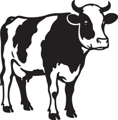 Cow illustration black and white style, Farm animal minimal line drawing art