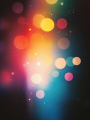 Blur colorful warm rainbow light leaks on black background with dust texture. Defocused abstract damaged scratched retro film analog effect for using over photos as overlay or screen filter