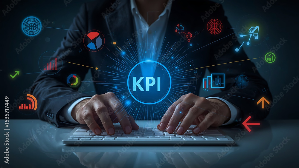 Poster business professional using ai powered kpi dashboards for business data analysis, performance metric