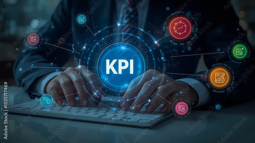 Poster business professional using ai powered kpi dashboards for business data analysis, performance metric