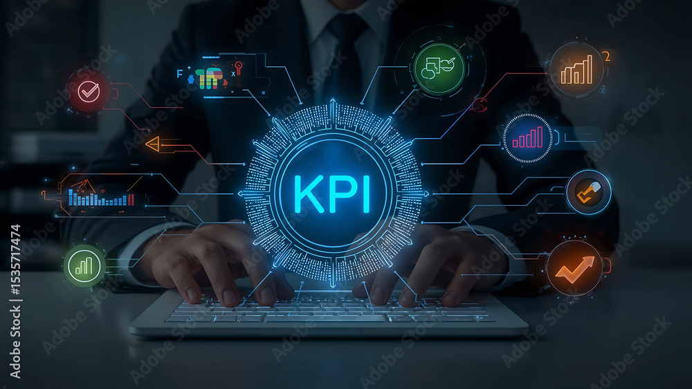 Poster business professional using ai powered kpi dashboards for business data analysis, performance metric