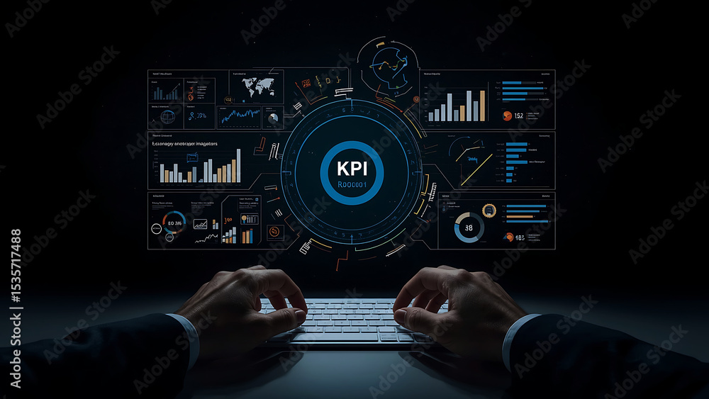 Poster business professional using ai powered kpi dashboards for business data analysis, performance metric