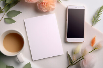 Phone Sheet of Paper Mockups Coffee Flower Floral Elements Empty Blank Template