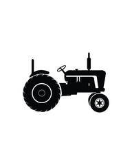 Silhouette Vector of a Classic Tractor Farm Vehicle on White Background, Agricultural Machinery Illustration