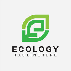Letter E Logo Design with Leaf Concept. letter E geometric line leaf logo