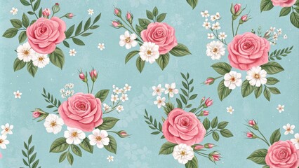 Seamless Pastel Pink Rose Floral Pattern Watercolor Illustration, Botanical Concept, Vintage Design Floral pattern, Rose illustration