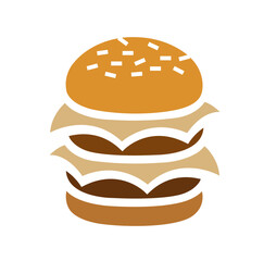 Double Patty Burger Icon with Cheese Layers on Black Background